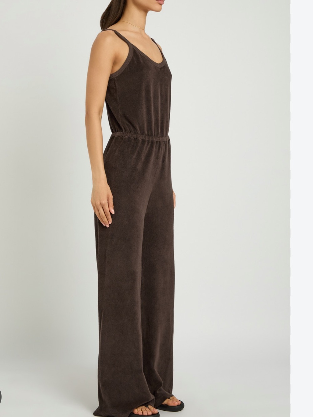 Suzi Kondi Elma Chocolate Color Cotton Velour Wide-Leg Jumpsuit Size XS
